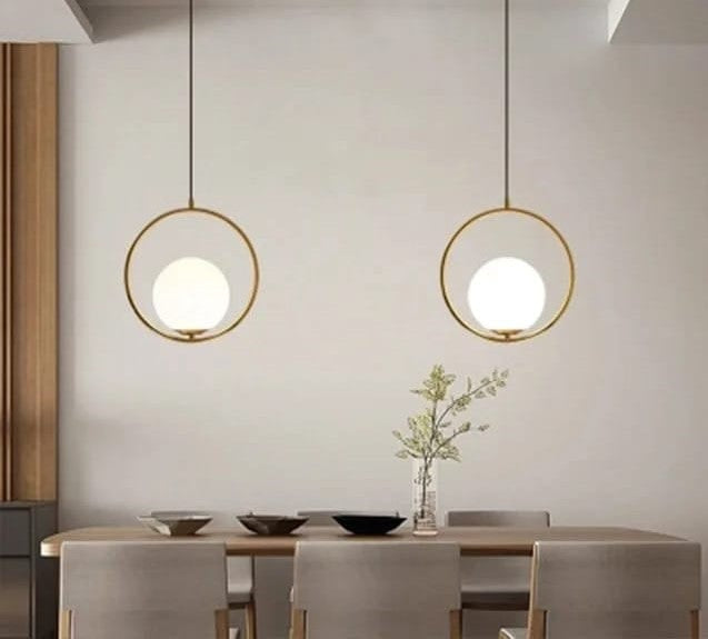Circle-Shaped Hanging Light with Globe