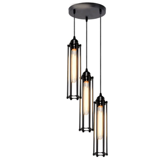 3in1 Retro Iron Black Industrial Style Pendant Light
