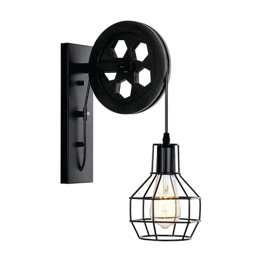 Nest Wall Lamp with Pulley Wheel Design (Black)