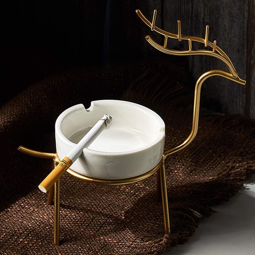 Deer-Shaped Ashtray - Durable Metal & Ceramic, Unique Design for Home & Office Decor