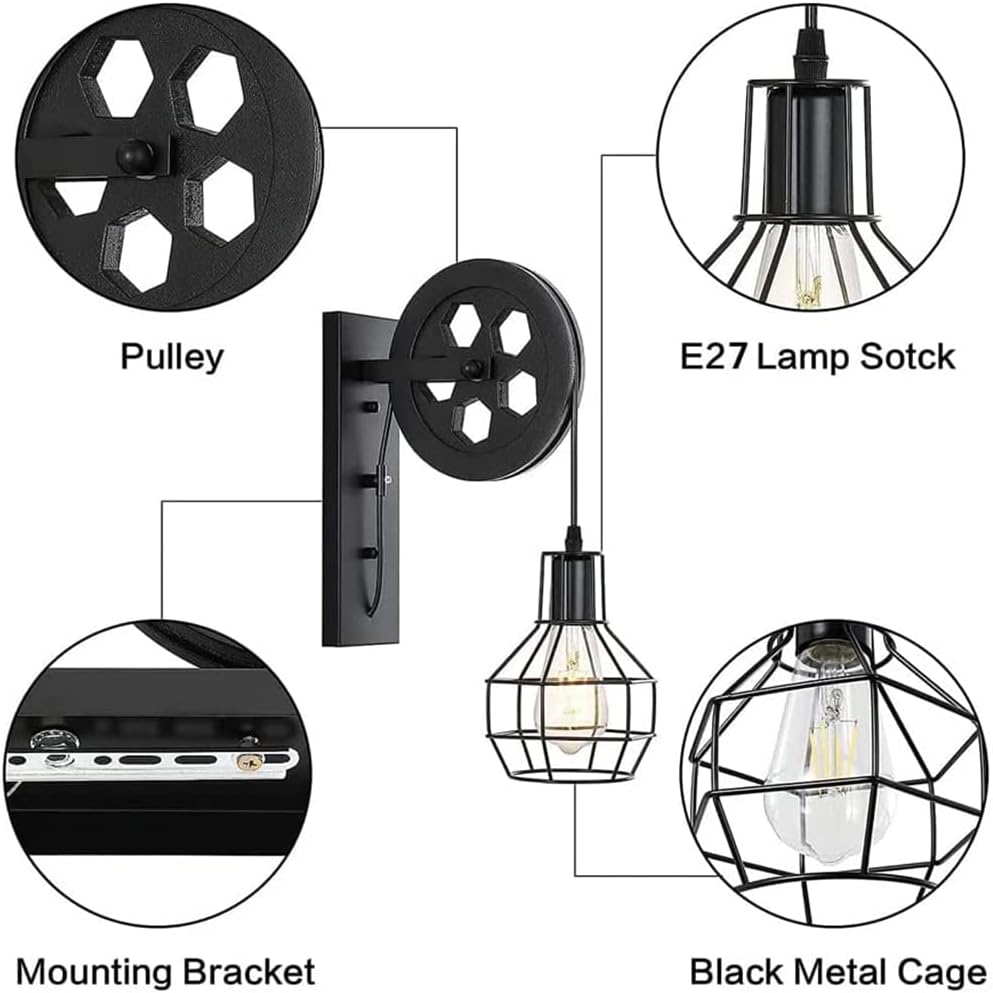 Nest Wall Lamp with Pulley Wheel Design (Black)