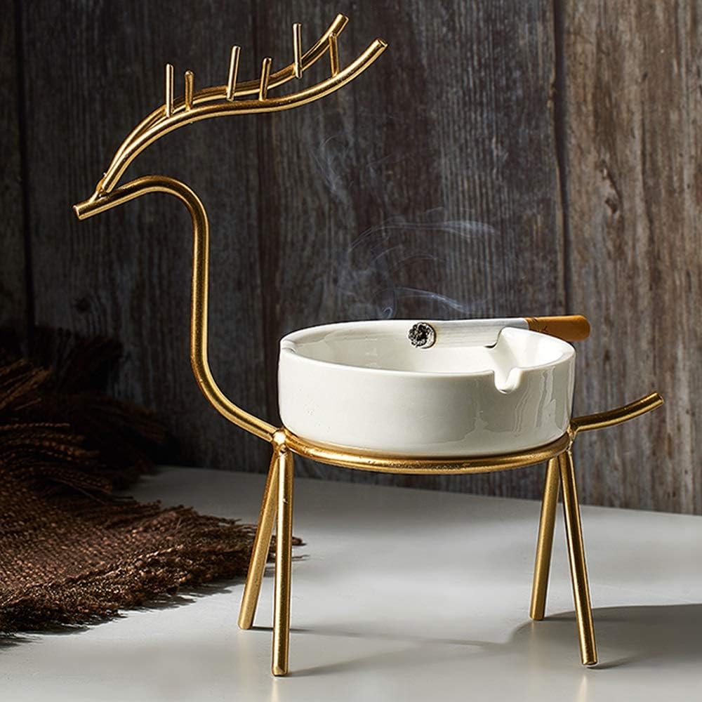 Deer-Shaped Ashtray - Durable Metal & Ceramic, Unique Design for Home & Office Decor