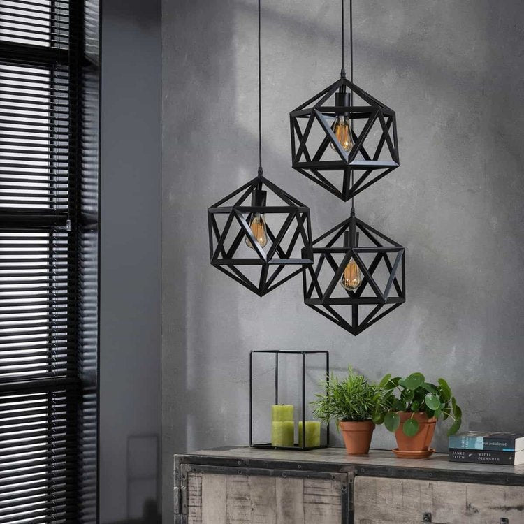 3in1 Hexagon Hanging Lamp in Flat Base