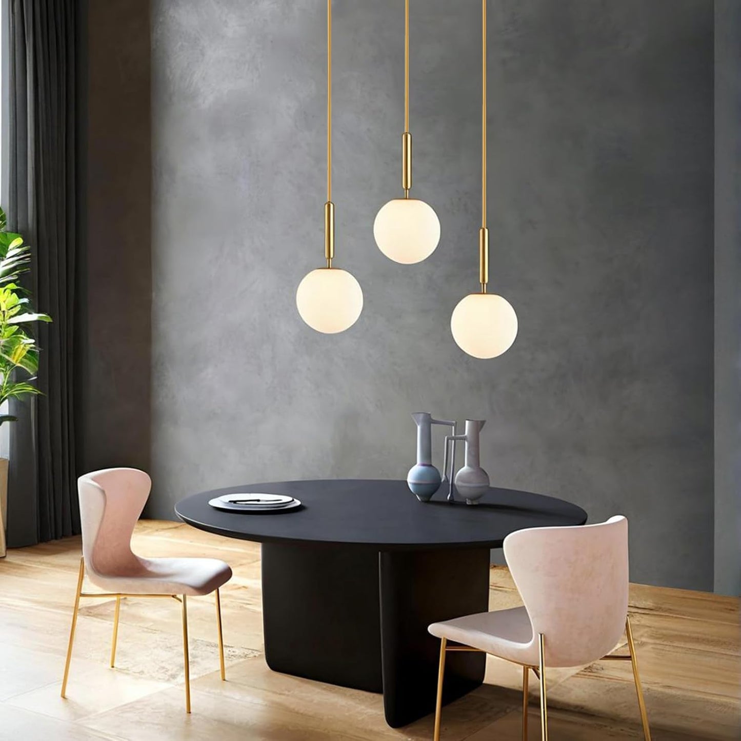 Linear Hanging Lamp with White Globe