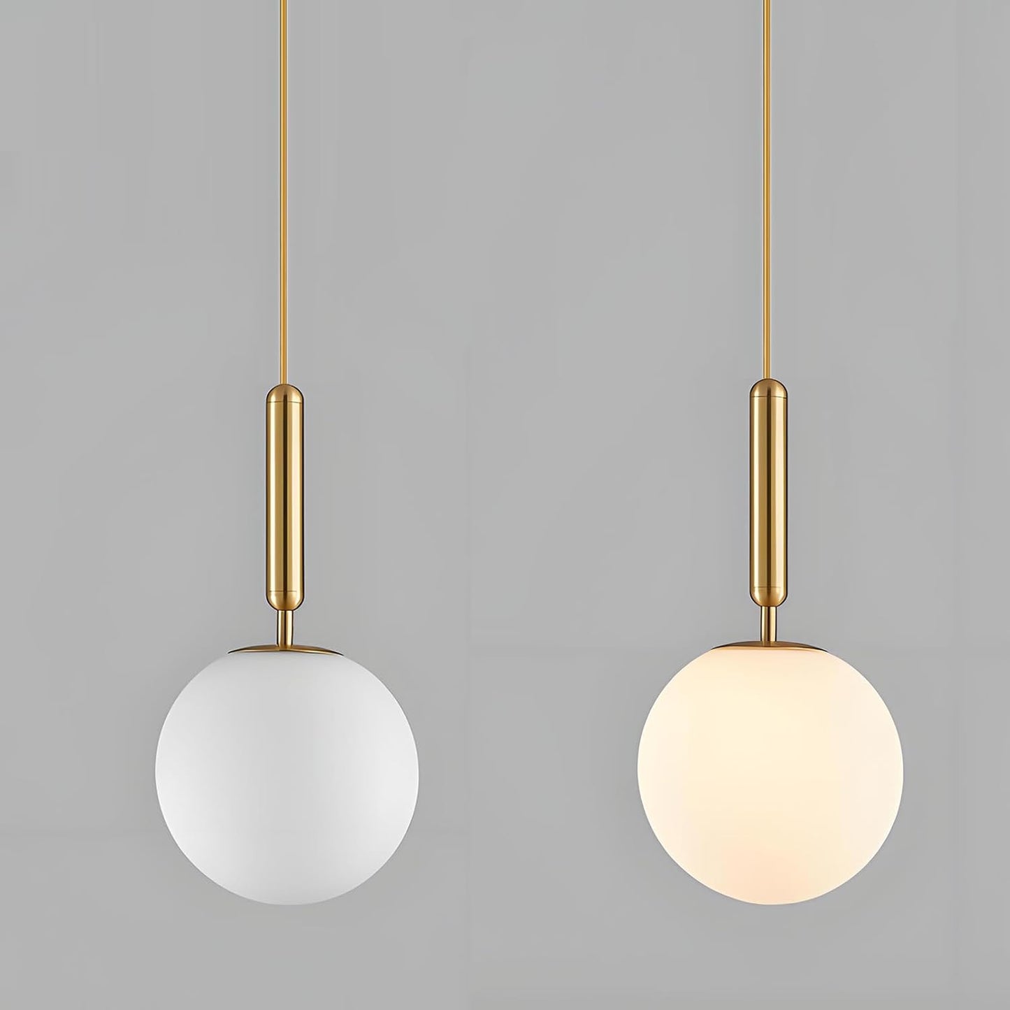 Linear Hanging Lamp with White Globe