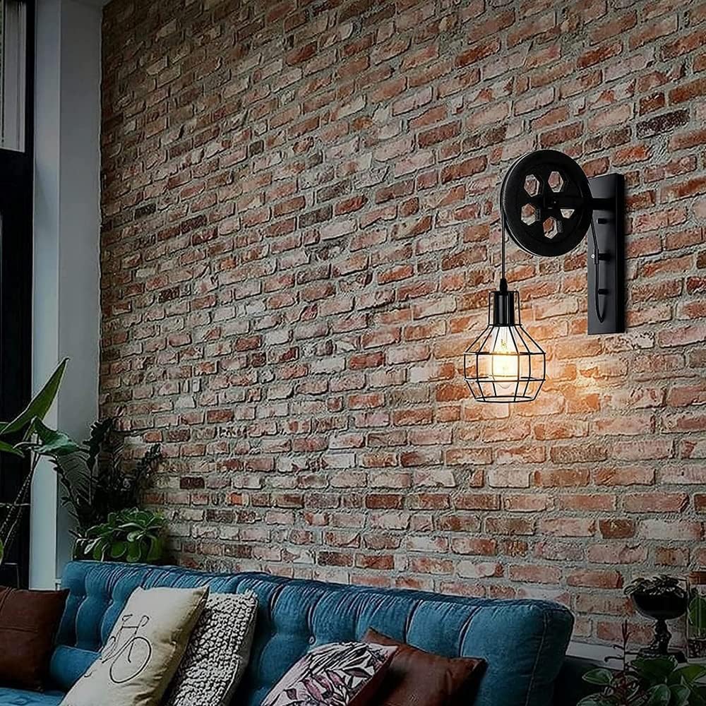 Nest Wall Lamp with Pulley Wheel Design (Black)