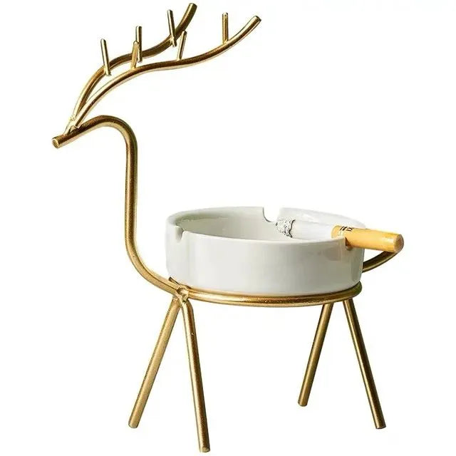 Deer-Shaped Ashtray - Durable Metal & Ceramic, Unique Design for Home & Office Decor