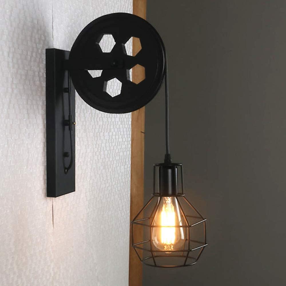 Nest Wall Lamp with Pulley Wheel Design (Black)