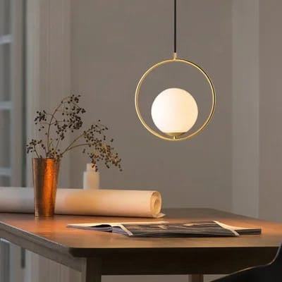 Circle-Shaped Hanging Light with Globe