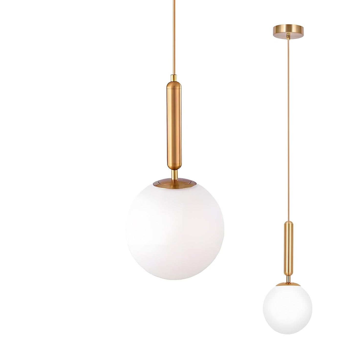 Linear Hanging Lamp with White Globe