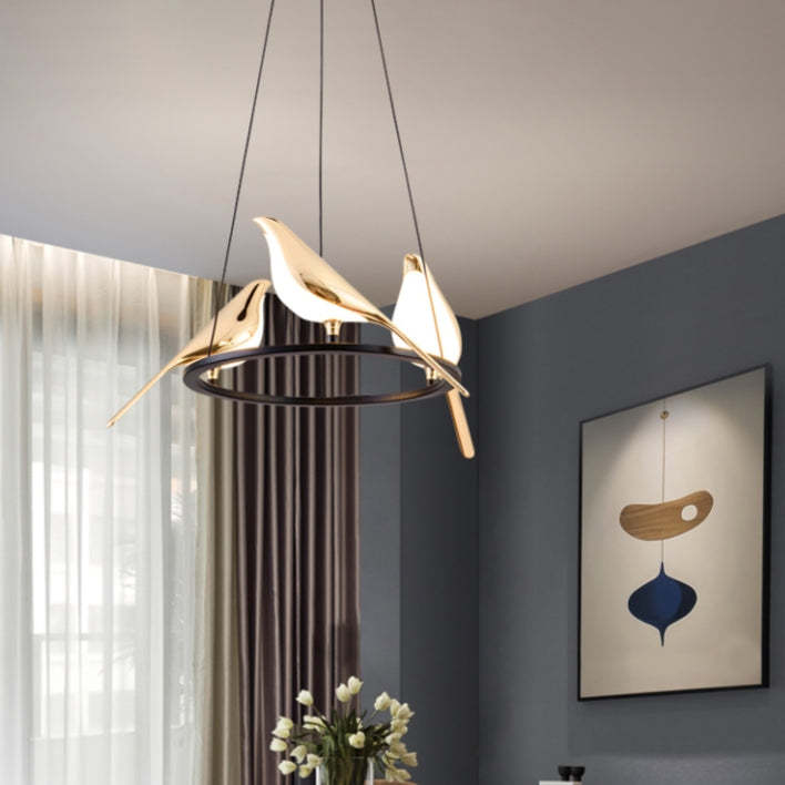 Bird Chandelier Light Modern Round LED Pendant Lamp (3 Birds)